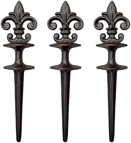 Lulu Decor, Antique Black Cast Iron Garden Fleur de lis Hose Guides, Set of 3. Strong and Decorative Hose Guide that Protects Your Plants and Provides Elegance to Your Garden by LuluDecor