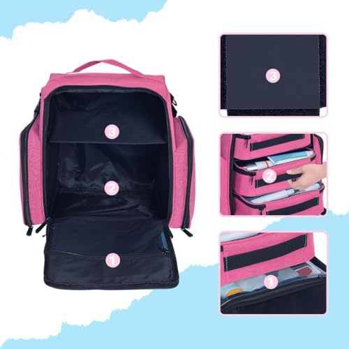 Large Makeup Bag Organizer with 3 Inner Removable Pouches,Rose Red - Image 5