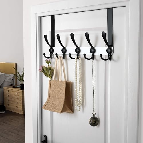 Dseap Over Door Hook 2.0 - Upgraded Version - Simple-Assembly, Strong, Heavy-Duty Stainless Steel 5-Tri-Hook Over The Door Hanger Rack, SimpleStrong Series, White & Black, Pack of 2 - Image 2
