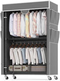 Homdox Garment Rack with Cover, Heavy Duty Clothing Rack for Hanging Clothes, Portable Closet Wardrobe, Double Rods Garment Rack with wheels, 35.1" W x 17.4" D x 80.6" H, Gray by HOMDOX
