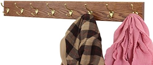 PegandRail Oak Wall Mounted Coat Rack with Solid Brass Hooks 4.5" Ultra Wide (Chestnut, 30.5 x 4.5 with 6 Hooks) - Image 4