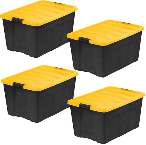IRIS USA 4-Pack 94 Quart Storage Bins with Lids, Black/Yellow by IRISUSA