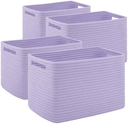 4 Pack Storage Baskets for Organizing Toys, Towels, and Clothes, Woven Basket for Shelves, Sturdy Nursery Cube Bins for Storage, 13''L x9''W x7.8''H, Purple by SIXDOVE
