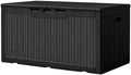 Greesum 100 Gallon Resin Deck Box Large Outdoor Storage, Imitation Rattan Weave Texture for Patio Furniture, Garden Tools, Pool Supplies, Weatherproof and UV Resistant, Lockable, Dark Black by BuynowfromGreesum