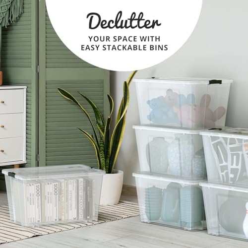 Lifetime Appliance Parts 6 PACK 54 Qt. Plastic Storage Bin Tote Organizing Container with Ultra Durable Lid & Secure Latching Buckles Stackable Extra Strength Clear w/Black Handle - Image 5