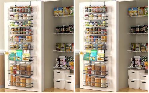 Moforoco 9-Tier Over The Door Pantry Organizer, Pantry Organization and Storage, Black Hanging Basket Wall Spice Rack Seasoning Shelves, Home & Kitchen Bedroom Bathroom House Essentials (Pack of 2) by MOFOROCO