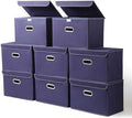 STOREONE Fabric Storage Cube Bins Foldable Organizer Container Collapsible Basket with Lids and Metal Handles, for Home, Bedroom, Closet 8 Pcs (Navy Blue) by STOREONE