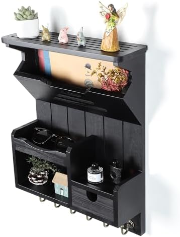 DOPACE Handcrafted Pine Wood Mail Organizer & Key Holder, Black - Image 5