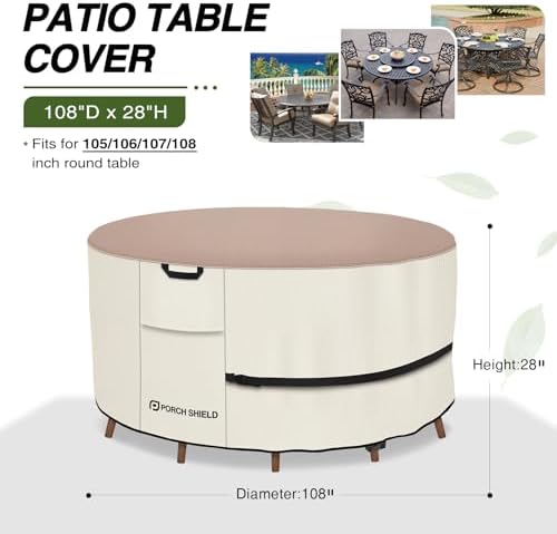 Porch Shield Waterproof Round Patio Table Cover 108 inch, Light Tan & Khaki - Image 2