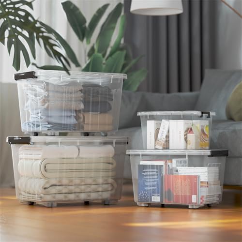 Cetomo 40Qt*6 Plastic Storage Bins, Storage Box, 6 Pack, Organizing Container with Wheels, Durable Lids and Secure Latching Buckles, Stackable and Nestable, Clear with Black Buckle - Image 6