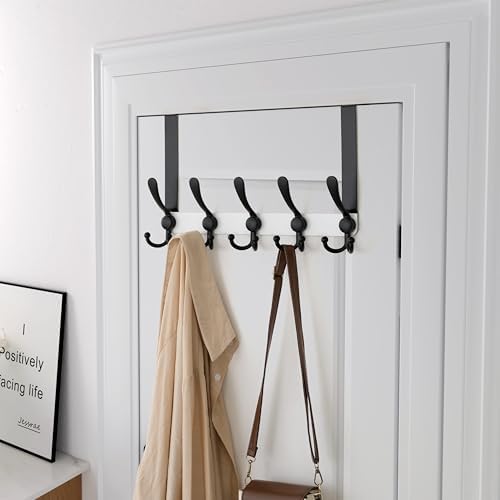 Dseap Over Door Hook 2.0 - Upgraded Version - Simple-Assembly, Strong, Heavy-Duty Stainless Steel 5-Tri-Hook Over The Door Hanger Rack, SimpleStrong Series, White & Black, Pack of 2 - Image 6