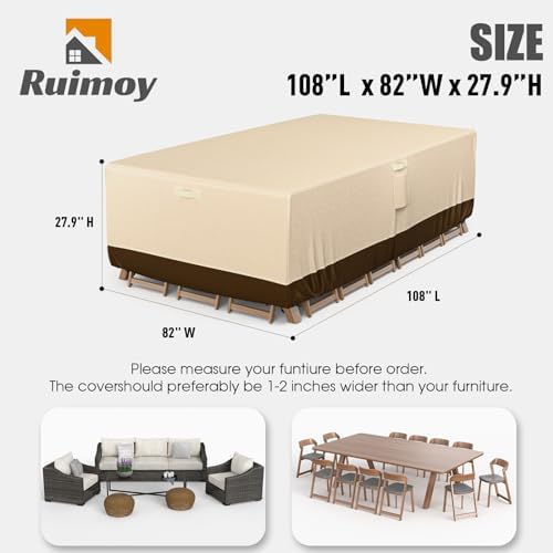 Patio Furniture Covers, Outdoor Furniture Cover Waterproof, General Purpose, Outside Table and Chair Covers, Heavy Duty 600D (108 Inch L x 82 Inch W x 27.9 Inch H)-Brown - Image 2
