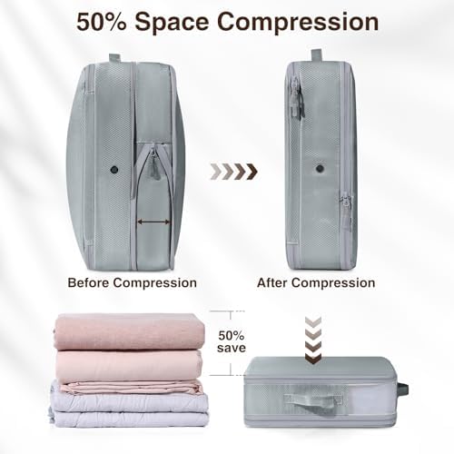DIMJ Compression Storage Bags 8 Pack, 19L Clothes Storage Organizer for Blanket, Sweater, Closet, Sheet Storage Organizer Compression Packing Cubes for Sheet Bedding Toys Storage with Zipper(Gray) - Image 3