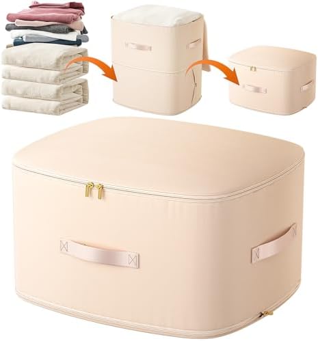 Ultra Space Saving Self Compression Organizer, Portable Space Saver Storage Packing Bags, Blanket & Quilt Compression Storage Bag for Comforters, Blankets, Bedding (Almond) by Home