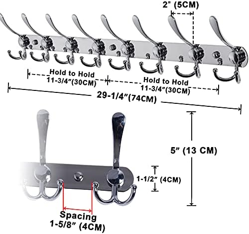 Dseap Coat Rack Wall Mount - 29.5” Long 8-Tri-Hooks Heavy Duty Coat Hanger Rail Wall Hooks for Hanging Coats Hats Clothing Clothes Purse Mudroom Entryway, Chromed - Image 7