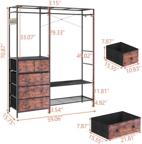 Heavy Duty Clothing Rack with 5 Drawers & 4 Storage Shelves, 2 Hanging Rods - Image 3