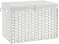 240L Wicker Storage Basket with Lid, Handwoven Rattan Large Shelf Basket with Removable Liner, 63.5 Gallon Wicker Basket for Blanket, Storage Trunk with Handle for Closet, Bedroom, Livingroom, White by Hiagnete