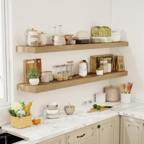 Acovy 72 Inch Floating Shelves, 12" Deep Floating Shelf Wall Mounted, 72" Wall Shelves, Rustic Deep Bookshelf, Extra Deeper & Thicker Display Shelves for Bedroom, Living Room, Set of 2 - Image 2