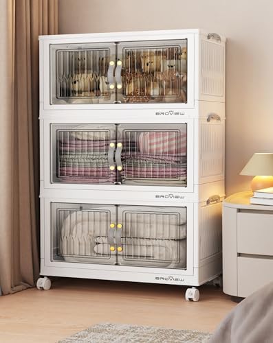 BROVIEW 180Qt Stackable Storage Bins with Lid for Home Dorm, 3Pack White by BROVIEW-EnjoytheArtofLife