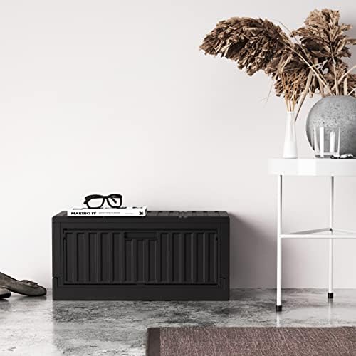 livinbox 45L Stackable Foldable bins for storage, Collapsible Storage Bins w/lids Side-Open Door, Home Office Bedroom Living Room Comic Books, Black, FB-6432S-BK - Image 2