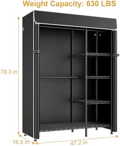 ULIFHOME F2C Clothes Rack with Cover, Black Clothing Racks Heavy Duty - Image 5