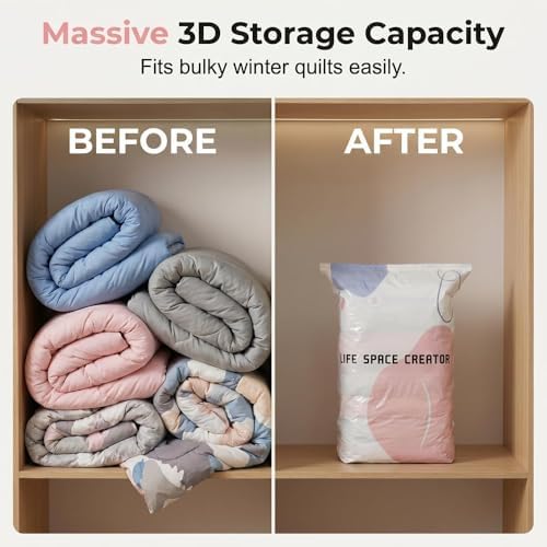 No Pump Vacuum Storage Bags, No Pump Large Vacuum Storage Compression Bags, Thick Airtight Reusable Organizer for Clothes Comforters Travel Moving Closet Storage，4：19.6 * 27.5in - Image 3