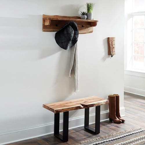 Alaterre Furniture Alpine Natural Live Edge Wood Coat Rack – 36" Solid Wood Wall-Mounted Coat Hook with Top Shelf & 4 Hooks – Modern Farmhouse Storage Organization for Entryway, Hallway, or Mudroom - Image 4