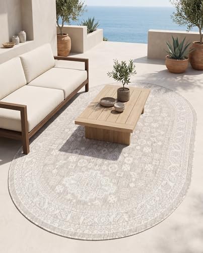 Rugs.com - Outdoor Aztec Rug – 5' 3 x 8' Oval Light Gray Indoor/Outdoor Rug – Weather Resistant for Patios, Decks, and Porches - Image 7