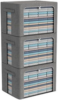 CYhom 3Pack Foldable Storage Bins - Frame Storage Box Linen Fabric Stackable Clothes Container Organizer with Clear Window & Carry Handles Large Capacity (Large-66L, Dark Gray) by CYhom