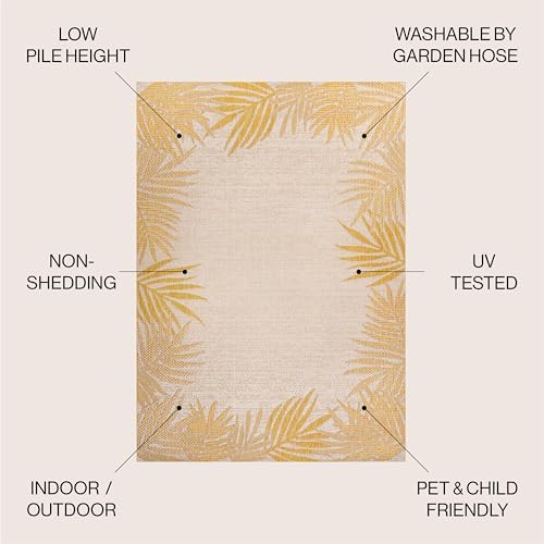 JONATHAN Y Palm Frond Border Indoor Outdoor Area Rug 8X10 Yellow/Cream, Isla Coastal Cottage for Backyard, Patio, Porch, Easy-Cleaning, High Traffic, Pet-Friendly, Non-Shedding (TSN207A-8) - Image 2