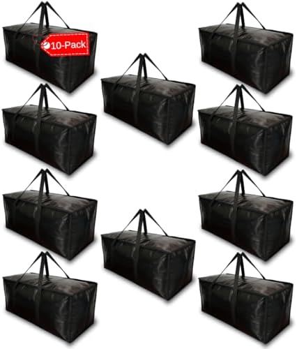 BAG-THAT! 10 - Pack Heavy Duty Large Moving Bag with Strong Zipper and Comfortable Handles Durable & Sturdy Large Storage Bags Totes Bins Packing Moving Boxes College Supplies for Packing by BAGTHAT