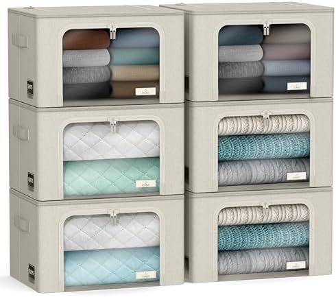 Sorbus Clothing Storage Bins with Clear Window, Metal Frame (6 Pack, Beige) by Sorbus