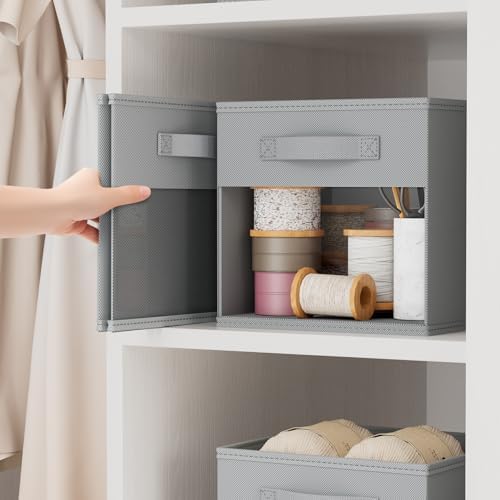 DIMJ Storage Cubes, Cube Storage Bin, 10 Pack Foldable Storage Cubes with Window, Closet Storage Bins with Handle, 11x 11 inch Storage Box for Clothes, Toys, Books (Grey) - Image 3