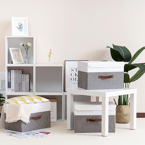 Yawinhe Collapsible Storage Bins,White/Grey,13.0x9.0x7.9in,5-Pack - Image 2