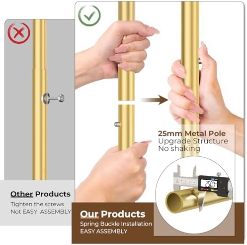 HYSEYY Heavy Duty Clothes Rack, Rolling Clothing Racks With Shelves Load 620 LBS, Double Rod Clothing Racks for Hanging Clothes, Portable& Adjustable Clothes Rack with Wheels Garment Rack,Gold - Image 5