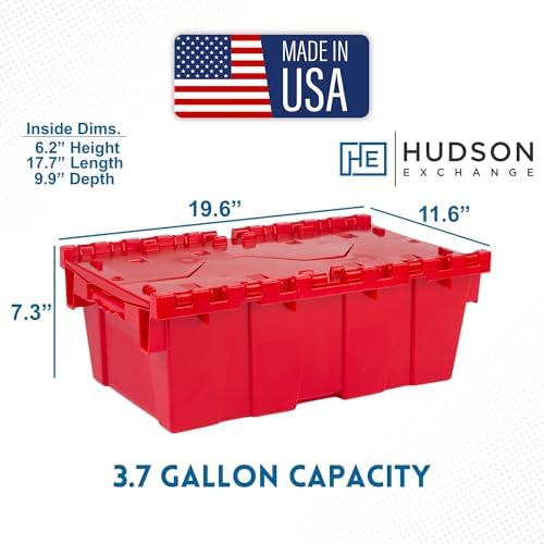 HE HUDSON EXCHANGE 19.6x11.6x7.3” (5 Pack, 3.7 Gallon) Tote with Attached Lid, Red - Image 2