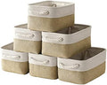 TheWarmHome Storage Basket for Shelves - 12x8x5.2 inch Small 6 Pack Collapsible Storage Bin for Closet with Handles, Fabric Storage Cubes for Cloth Organizer Gift Toy Decorative (White & Khaki) by TheWarmHome