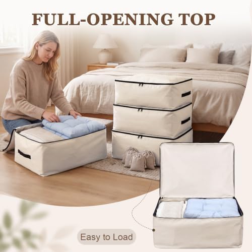 Lewtemi 110L 4 Pack Clothing Storage Bags with Cedar Sachets, Large Sweater Organizer, Breathable Fabric Containers for Clothes, Bedding & Blankets, Closet & Under Bed Storage (Beige,Creative) - Image 4