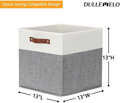 DULLEMELO Storage Cubes 13 inch, Collapsible Sturdy Cube Storage Bins With Handles for Organizing,Fabric Storage Baskets for Shelves Nursery Closet Home Organization (White&Grey-4 Pack) - Image 2