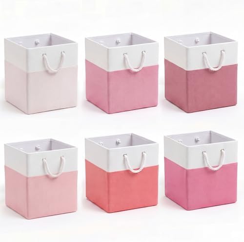 6 Pack 13x13 Inch Cube Storage Bins Fabric Square Cube Baskets, Light Pink by Geiserailie