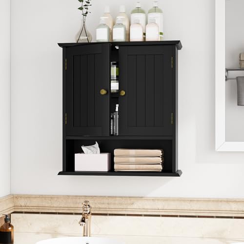Bathroom Wall Cabinet, Bathroom Cabinet Wall Mount with 2 Doors and Open Shelf, Over The Toilet Wall Storage, Wooden Medicine Cabinets - Image 2