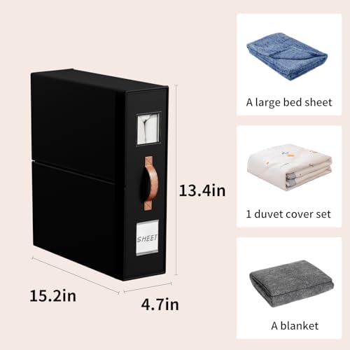 EE-RoomWorld 4 Pack Bed Sheet Storage Organizers，Premium Fabric Closet Organizer with Clear View Window, Space-Saving Foldable Design for Queen/King Size Bedsheets, Blankets & Duvet Covers - Image 3