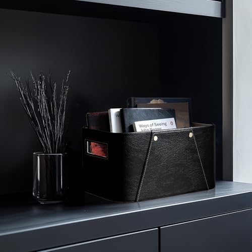 La Jolie Maison Faux Leather Storage Baskets for Organizing, Black 2 Pack - Image 3