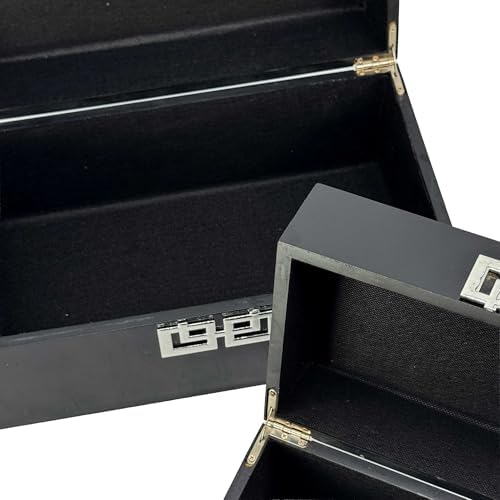 Galt International Storage Box Set Decorative Storage Box w/Hinged Lid Classic Design Wood Decor Boxes with Geometric Clasp Storage for Bedroom & Home - Set of 2 (Black & Silver) - Image 7