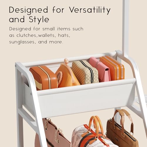 Homsorout Purse Organizer for Women - 3-Tier Storage Stand & 12 Fixed Hooks, Visible Backpack Storage, Space-Saving Bag Organizer Rack for Home, Closet, White - Image 4