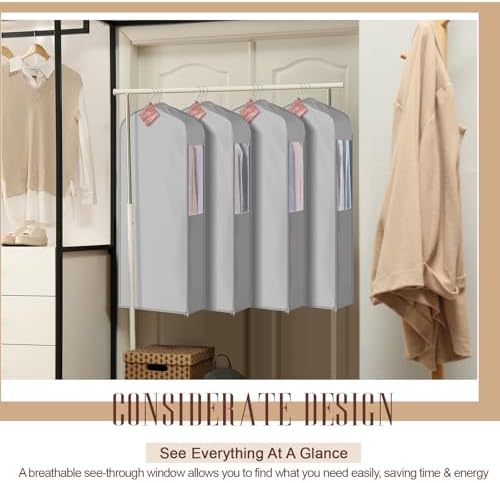 Briwooody Cotton Garment Bags, 2 Sets, Moth Protection,40 x 24 x 6 in, Grey - Image 6