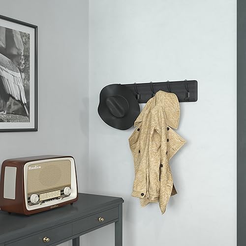 Flash Furniture Daly Wall Mounted Storage Rack - Black Wash Solid Pine Wood - 24 Inch - 5 Hanging Hooks - for Entryway, Kitchen, Bathroom - Image 4