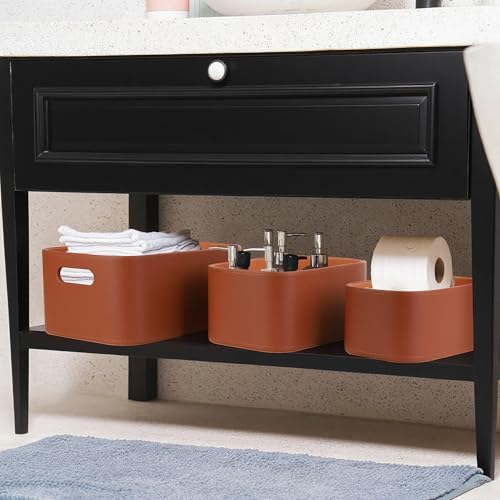 HofferRuffer Faux Leather Storage Baskets Bins with Velvet Lining for Organizing, Storage, Gifts, Set of 3 Nesting Shelf Baskets Decorative Storage Boxes for Home Organization (Brown) - Image 6