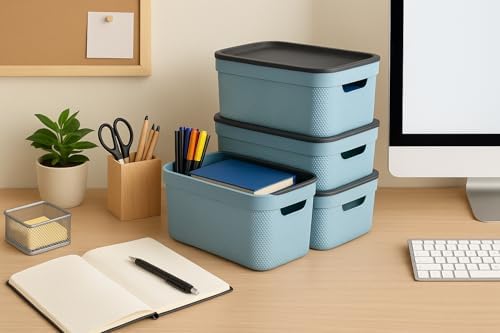 Set of 3 decorative boxes with lid A5 JIVE, colour - turquoise - Image 2