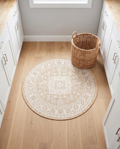 Rugs.com - Outdoor Aztec Rug – 3 Ft Round Natural Indoor/Outdoor Rug – Flatweave Area Rug for Patios, Decks, and Porches by Rugscom